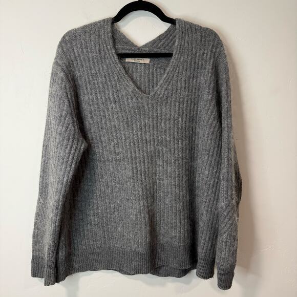 Allsaints Womens Ade V-Neck Sweater Pullover Long Sleeve Gray Medium Mohair Wool - Picture 2 of 9